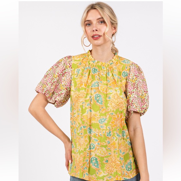 22 Contrast Floral Print Woven Blouse Top - Picture 4 of 7